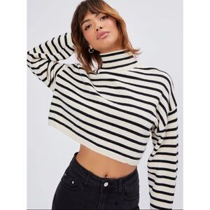 Cider Striped High-Neck Oversized Crop Sweater
